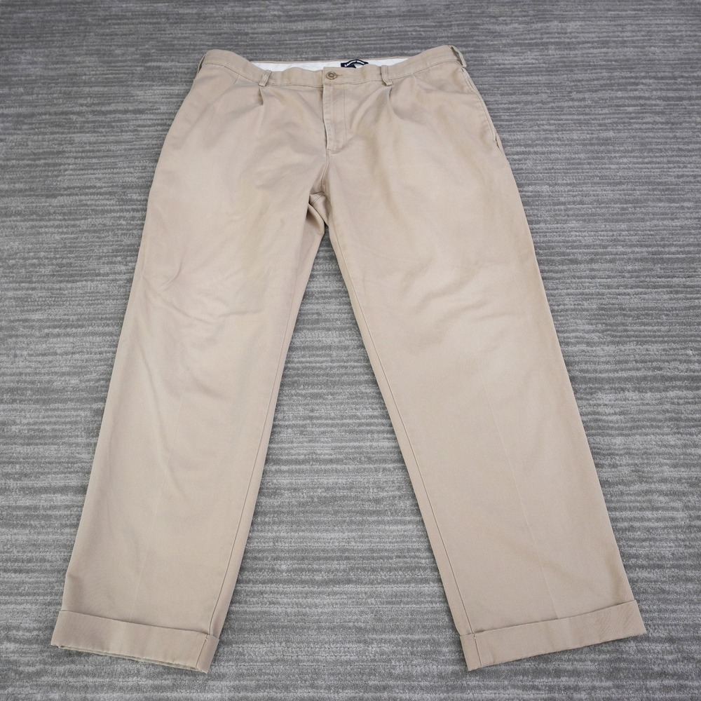 Lands End Khaki Pleated‎ Chino Pants Traditional Fit Tan Cuffed Trousers 38